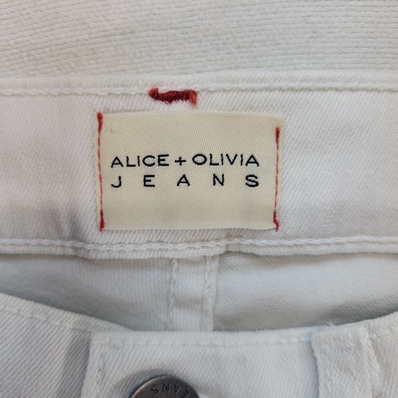 Alice + Olivia Jeans Womens 26 White Zoe Ruffle Split Hem Vintage Sugar Mid Rise - Picture 7 of 12